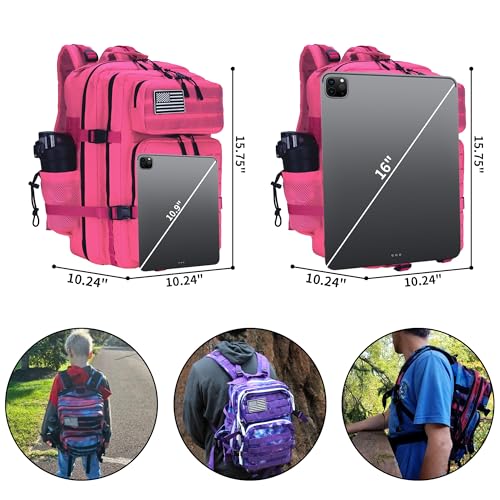 Military Tactical Backpack 45L/25L 3 Day Assault Pack Molle Daypack Hiking Backpack for Men and Women - color: Rose, size: 25L