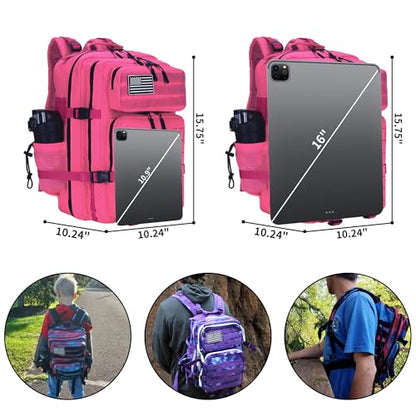 Military Tactical Backpack 45L/25L 3 Day Assault Pack Molle Daypack Hiking Backpack for Men and Women - color: Rose, size: 25L