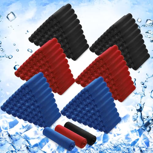 Hosuly 300 Pack Cooling Towels Bulk 40 x 12 Inch Large Chilly Breathable Sweat Sports Cold Towels Sublimation Microfiber Ice Neck Rag for Hot Weather Workout Gym Team Gift (Dark Blue,Black,Red) - color: Dark Blue,black,red