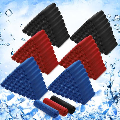 Hosuly 300 Pack Cooling Towels Bulk 40 x 12 Inch Large Chilly Breathable Sweat Sports Cold Towels Sublimation Microfiber Ice Neck Rag for Hot Weather Workout Gym Team Gift (Dark Blue,Black,Red) - color: Dark Blue,black,red