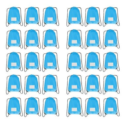 Drawstring Backpack Bulk 30 Packs Draw String Bags for Gym Sports Trip Pedestrianism Cinch Sack DIY for Women Men with Memo Card(sky blue light blue) - color: Sky Blue