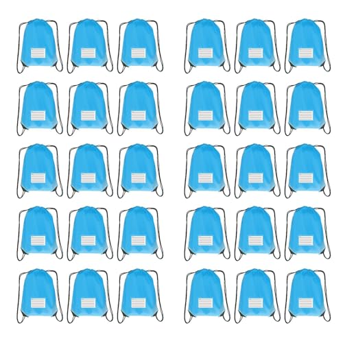 Drawstring Backpack Bulk 30 Packs Draw String Bags for Gym Sports Trip Pedestrianism Cinch Sack DIY for Women Men with Memo Card(sky blue light blue) - color: Sky Blue