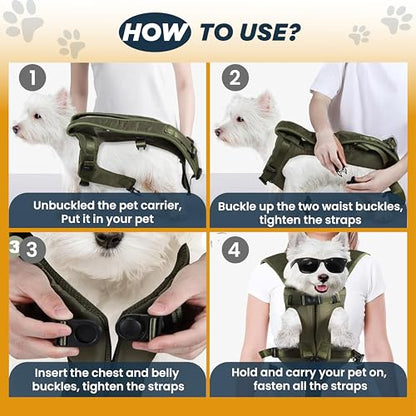 MAYASUR Pet Front Dog Carrier Backpacks, Adjustable Dog Backpack Carrier, Legs Out Easy-fit Dog Chest Carrier for Small to X Large Dogs, Dog Front Carrier for Hiking, Cycling (Army Green, Large)