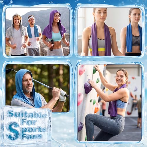 Honoson 20 Pcs12x25 Inch Cooling Hoodie Towel Bulk for Neck and Face 40x12 Inch Quick Dry Sweat Towels Instant Ice Cold Towel for Hot Weather Run Yoga Gym(Light Gray, Dark Blue, Light Blue, Purple) - color: Light Gray, Dark Blue, Light Blue, Purple