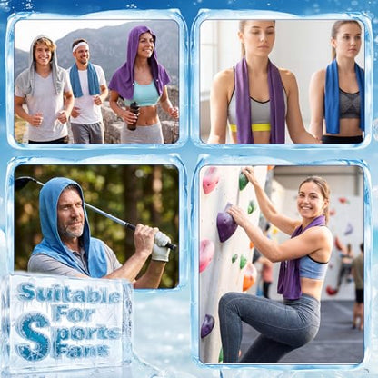Honoson 20 Pcs12x25 Inch Cooling Hoodie Towel Bulk for Neck and Face 40x12 Inch Quick Dry Sweat Towels Instant Ice Cold Towel for Hot Weather Run Yoga Gym(Light Gray, Dark Blue, Light Blue, Purple) - color: Light Gray, Dark Blue, Light Blue, Purple