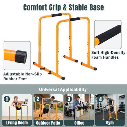 OLIXIS Dip Bar, Adjustable Heavy Duty Dip Bar Station with Soft High-Density Foam Handles, Stabilizer Parallel Parallette Bar Fitness Equipment for Home, Gym, Patio, Office - color: Light Yellow