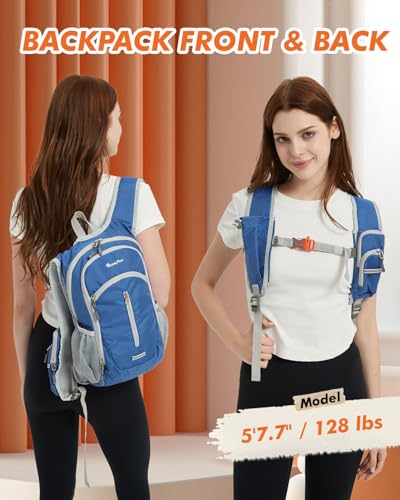 Seektop Small Hiking Backpack Expandable 12L-15L, Lightweight Packable Waterproof Daypack with Phone Pocket for Women Men - color: Navy Blue