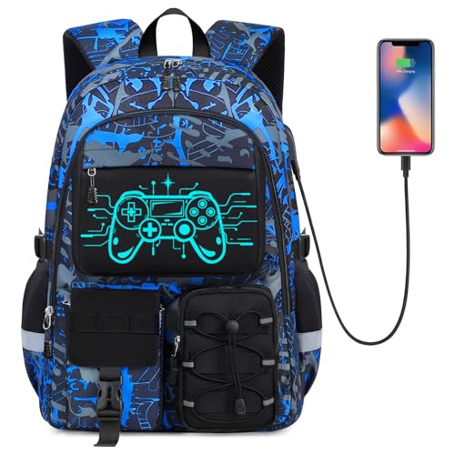 School Backpack for Boys - Gamer Boys Backpacks for Kids Teens Elementary Middle High School,18″ Large Capacity Students Bookbag with Usb Charging Port - color: Game002-only