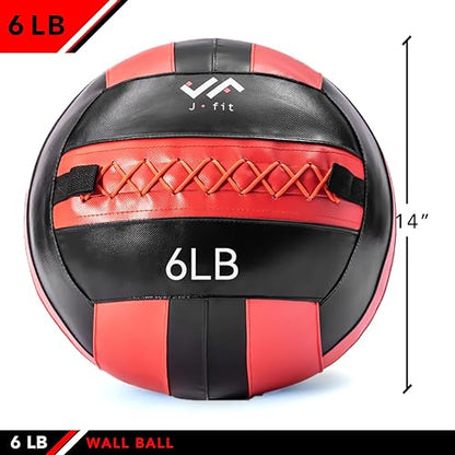 JFit Wall Ball – Premium Soft Weighted Exercise Ball for Strength, Conditioning, Gym & Home Workouts, 4-30 LB - color: Red/Black, style: 6 LB