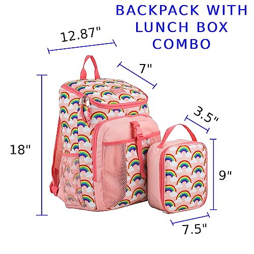 FUEL Lunch Backpack Set Teens Student Water Resistant Bookbag Bag Soft Reusable Insulated Cooler Lunch Box Thermal Travel Office Lunch Bag, Rainbow - color: Coral