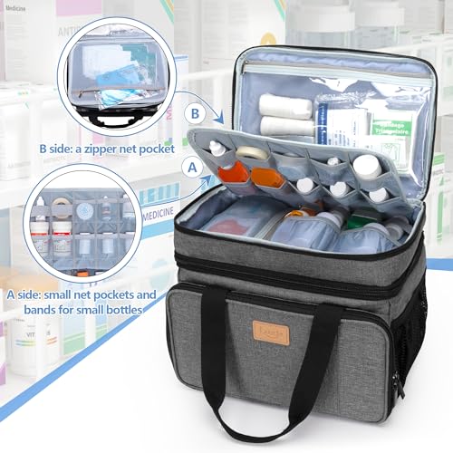 LUXJA 2 Layers Medicine Bag with Detachable Divider, Pill Bottle Organizer Suitable for Home or Travel Use, Gray - color: Gray