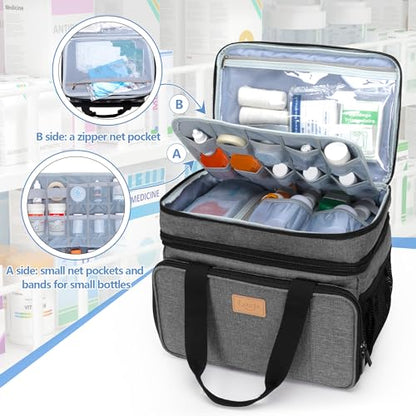 LUXJA 2 Layers Medicine Bag with Detachable Divider, Pill Bottle Organizer Suitable for Home or Travel Use, Gray - color: Gray