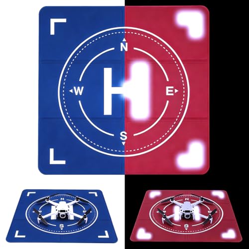 Nighttime Reflective Drone Landing Pad, Fast-Fold Double Sided Waterproof & Weighted Portable for DJI Mavic 4 Pro/Air 3S/Mini 5 Pro/Neo/Flip/Avata 2/Mini 4K/Mavic 3 Pro,Outdoor Flying, Accessories(Blue/Red, 20-inch square) - color: Blue/Red, size: 20-inch