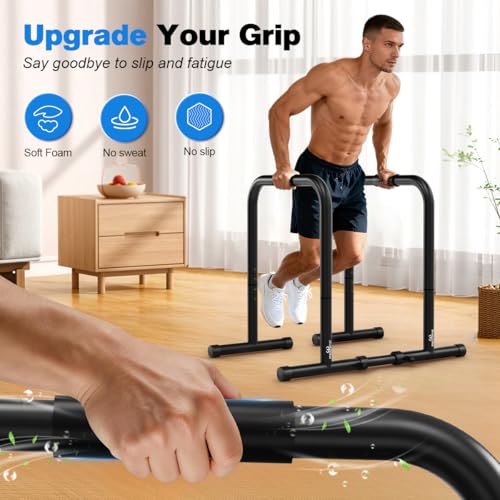RELIFE REBUILD YOUR LIFE Dip Station Functional Heavy Duty Dip Stands Fitness Workout Dip bar Station Stabilizer Parallette Push Up Stand - color: Black