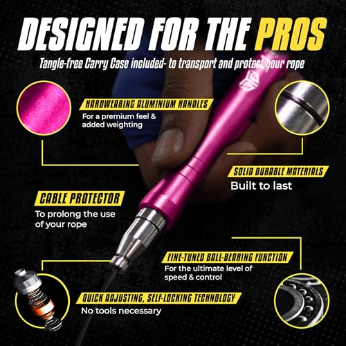 Titan Armour® Speed Rope - Professional Self-Locking & Adjustable, Adult Speed Jump Ropes for Fitness | 2 x Steel Ropes, Cable Protector & Travel Case | Jump Rope Crossfit, Boxing, Fitness MMA for Men & Women - color: Pink