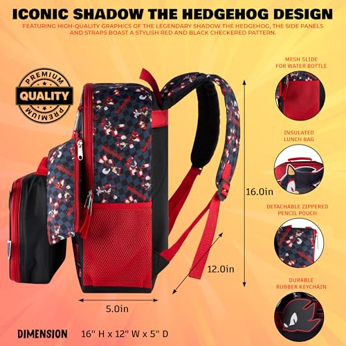 AI ACCESSORY INNOVATIONS Sonic the Hedgehog 5 PC Backpack Set for Girls & Boys, 16” Book Bag Featuring Shadow The Hedgehog, Black - color: Shadow The Hedgehog