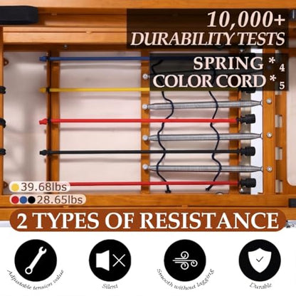 88" Foldable Pilates Reformer,Walnut Wood Grain Metal Frame, Dual Spring & Latex Resistance, Jump Board & Headrest, Adjustable Footbar Space-Saving Home Gym, Ideal - size: 88IN*21.3IN*11IN