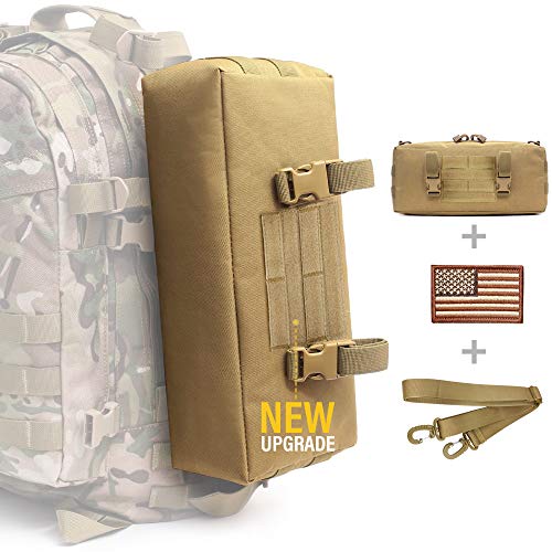 WYNEX Large Molle Pouch, Tactical Molle Bag Vertical Admin Pouch, Modular Utility Pouch Increment Side Pouch for Tactical Backpack Molle Rucksack Attachment, with Shoulder Strap For Use as Sling Bag - color: Khaki (upgraded)