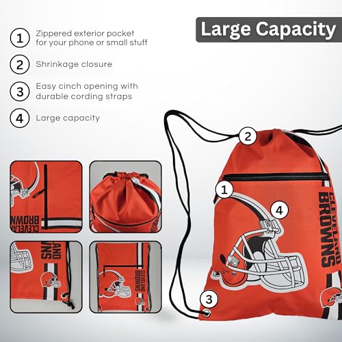 FOCO Cleveland Browns NFL Drawstring Backpack with Zippered Pocket — Officially Licensed, Cordura Nylon - color: Cleveland Browns