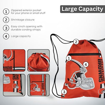 FOCO Cleveland Browns NFL Drawstring Backpack with Zippered Pocket — Officially Licensed, Cordura Nylon - color: Cleveland Browns