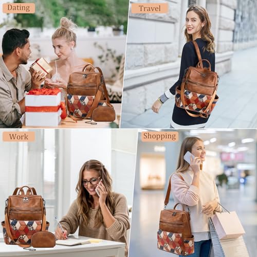 AGLOD Leather Backpack Purse for Women Designer Ladies Shoulder Bag Fashion Faux Work Travel Handbags - color: Color Pallet Brown