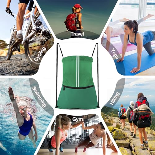 Drawstring Backpack Large Sports Draw String Bag for Women and Men (Green) - color: Two Tone Green