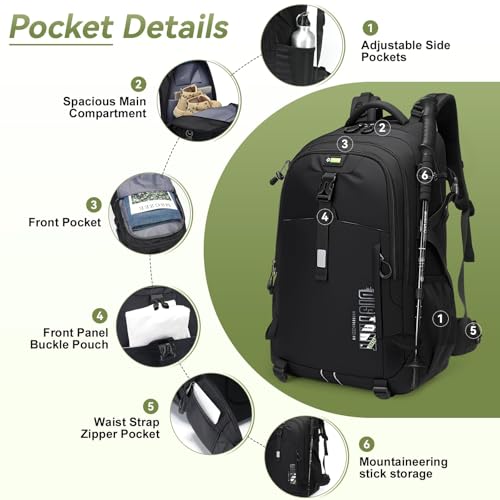 Hiking Backpack for Men Women, 50L Large Capacity Waterproof Mountaineering Backpack, Breathable Outdoor Daypack, Adjustable Trekking Rucksack for Camping Climbing Travel Climbing Travel - color: 50l-black