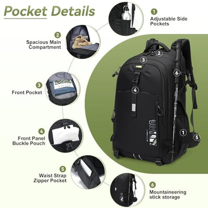 Hiking Backpack for Men Women, 50L Large Capacity Waterproof Mountaineering Backpack, Breathable Outdoor Daypack, Adjustable Trekking Rucksack for Camping Climbing Travel Climbing Travel - color: 50l-black