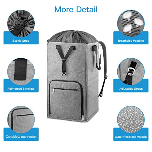 Bukere Laundry Backpack Bag, Extra Large 2 in 1 Laundry Hamper Basket for College Students Dorm Essentials, Adjustable Shoulder Straps, Freestanding Laundry Bag(Grey&Grey) - color: Grey&Grey