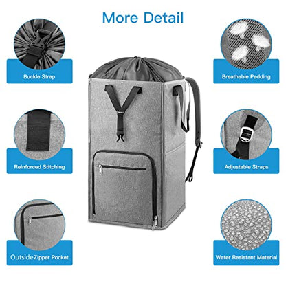 Bukere Laundry Backpack Bag, Extra Large 2 in 1 Laundry Hamper Basket for College Students Dorm Essentials, Adjustable Shoulder Straps, Freestanding Laundry Bag(Grey&Grey) - color: Grey&Grey