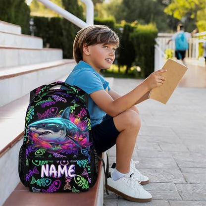 Kids School Backpack, Custom Shark Backpacks, Boys Gift, 17 Inch Personalized Colorful Boys Bookbags for Elementary Kindergarten School Travel Picnic - color: Color-4