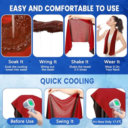 Hosuly 300 Pack Cooling Towels Bulk 40 x 12 Inch Large Chilly Breathable Sweat Sports Cold Towels Sublimation Microfiber Ice Neck Rag for Hot Weather Workout Gym Team Gift (Red) - color: Red