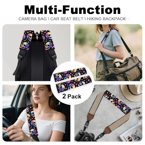 2Pcs Halloween Soft Auto Seat Belt Cover Pads, Rainbow Skull Car Seatbelt Shoulder Cushion for Comfortable Driving, Compatible with All Cars' Seatbelt and Backpack Straps 11x2.4inch - color: Skull