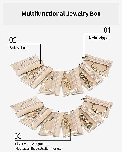VLANDO 12 Pcs Travel Jewelry Organizer Velvet Jewelry Pouch with Zipper Clear Travel Jewelry Bag for Travel Business Trip Mother‘s Day Gift for Mom Wife Women - color: A.12 PCS