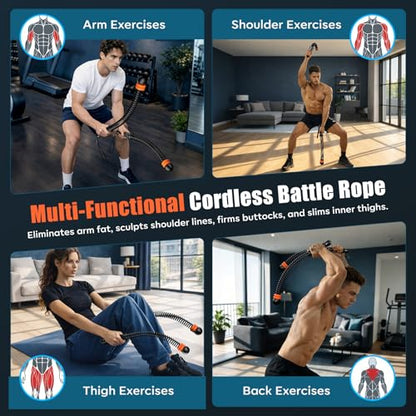 Cordless Battle Ropes with Adjustable Resistance Springs - Weighted Ropeless Battle Rope for Home Gym Exercise, Portable Workout Equipment for Strength Training & Cardio Fitness Orange& Black