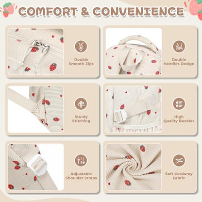 MOONBABY Girls Backpack, Kids Backpack for Girls, School bag for Primary Elementary Teenage, Middle School Students Bookbag - color: Beige Strawberry