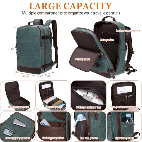 BOVIP Travel Backpack for Men, Carry On Backpack, Flight Approved Personal Item, 18.4 inch Laptop Backpack, Dark Green - color: Dark Green, size: 18.4 inch