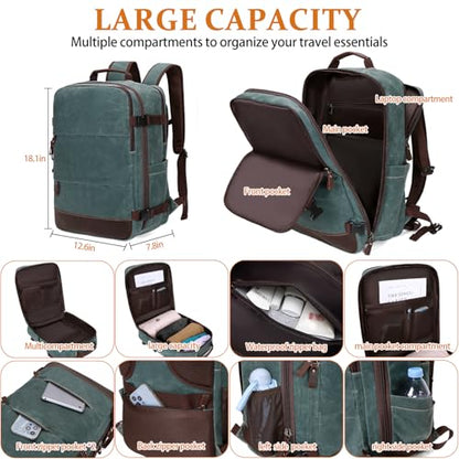 BOVIP Travel Backpack for Men, Carry On Backpack, Flight Approved Personal Item, 18.4 inch Laptop Backpack, Dark Green - color: Dark Green, size: 18.4 inch