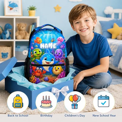 Personalized Backpack for Kids Toddlers Custom Bookbag for Boys Girls Unisex, Cute Fun Sea Animal School for Kindergarten Preschool Elementary - color: Blue
