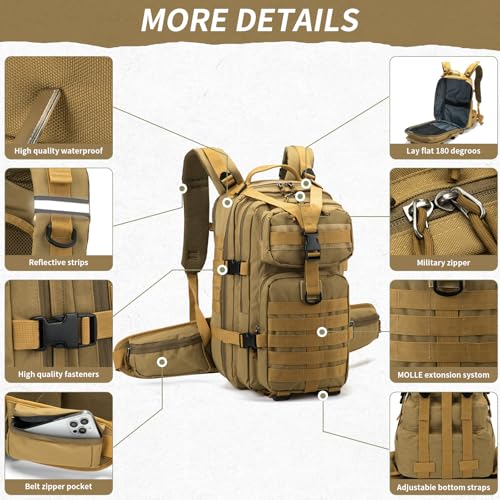 Camo hunting backpack，small tactical backpack, military backpack for men， camping backpack, 3-day bag(Khaki) - color: Mud Color