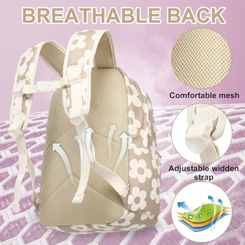 Bluboon Backpack for Girls Kids Preschool Backpack with Lunch Box Kindergarten Bookbag Toddler School Bags Set - color: Brown-large Florar