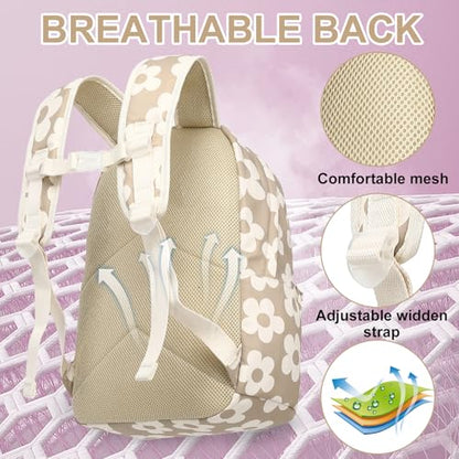 Bluboon Backpack for Girls Kids Preschool Backpack with Lunch Box Kindergarten Bookbag Toddler School Bags Set - color: Brown-large Florar
