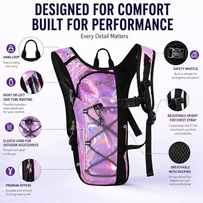Reflective Hydration Backpack, Hydration Pack - Water Backpack with 2L Hydration Bladder, Essential for Festivals - Rave Hydration Pack for Hiking, Running, Cycling, and Festivals - color: Pink