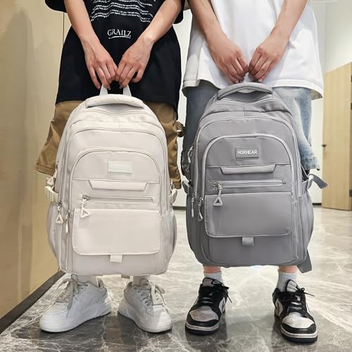 School backpack for Girls, Aesthetic Backpack for Women Men Cute Bookbag Preppy College (Grey) - color: Grey