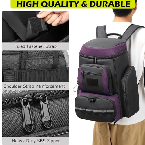 HAMBOLY Premium Pickleball Bag for Men & Women — Large Pickleball Backpack with Padded Paddle Pocket & Shoe Compartment, Tournament Ready with Insulated Cooler & Fence Hook - color: Dark Grey + Purple
