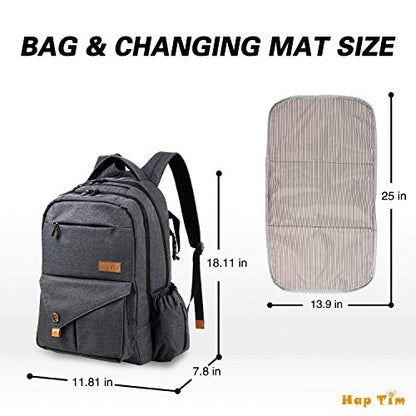Hap Tim Multi-function Large Baby Diaper Bag Backpack with Stroller Straps, Insulated Bottle Pockets, Changing Pad (Dark Gray-5284) - color: Dark Gray