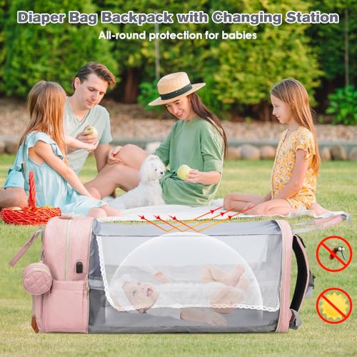 JSTPRO Diaper Bag Backpack, Large Diaper Bag with Changing Station, Baby Bag, New Mom Gifts, Lightweight Waterproof Unisex Diaper Bag with Insulated Pockets and USB Charging Port, Pink - color: Pink