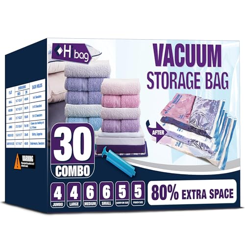 HIBAG Vacuum Storage Bags, 30-Pack Space Saver Vacuum Storage Bags, Vacuum Seal Bags for Clothing, Clothes, Comforters and Blankets (30C) - size: 30-COMBO