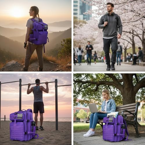 45L Military Tactical Backpack for Men & Women Bug Out Bag Assault pack Molle Daypack Hiking Trekking Rucksack (2.0 side pockets (purple)) - color: 2.0 Side Pockets (Purple)
