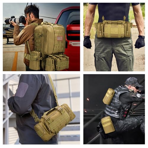 CVLIFE Tactical Backpack Military Army Rucksack 60L Large Assault Pack Detachable Molle Bag - color: Tan